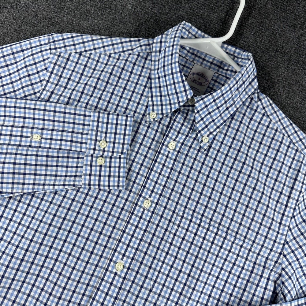 Brooks Brothers Button Down Mens S Small Blue Gingham Check Cotton Long Sleeve